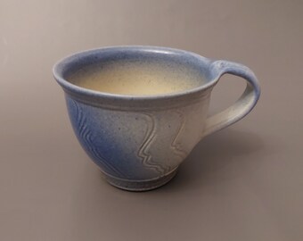 Krukmakaren Swedish Ceramic Mug 450ml by Patrik Bentham Radley; Vintage Blue/beige Tea/Coffee Cup; Pottery Cup Abstract Lines Design; Unused
