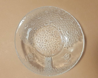 Vintage Glass Bowl Decorated with Cherry Tree & Flowers; Small Salad Bowl, Dia.5.5''; Dessert ,Serving Dish