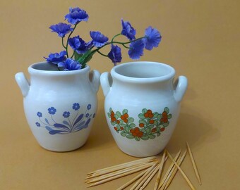 Gustavsberg Stengods Ceramic Small Pots/Tooth Pick Holder; Swedish Vintage White Ceramic Mini Pot with Floral Pattern; Ceramic Mini Vase