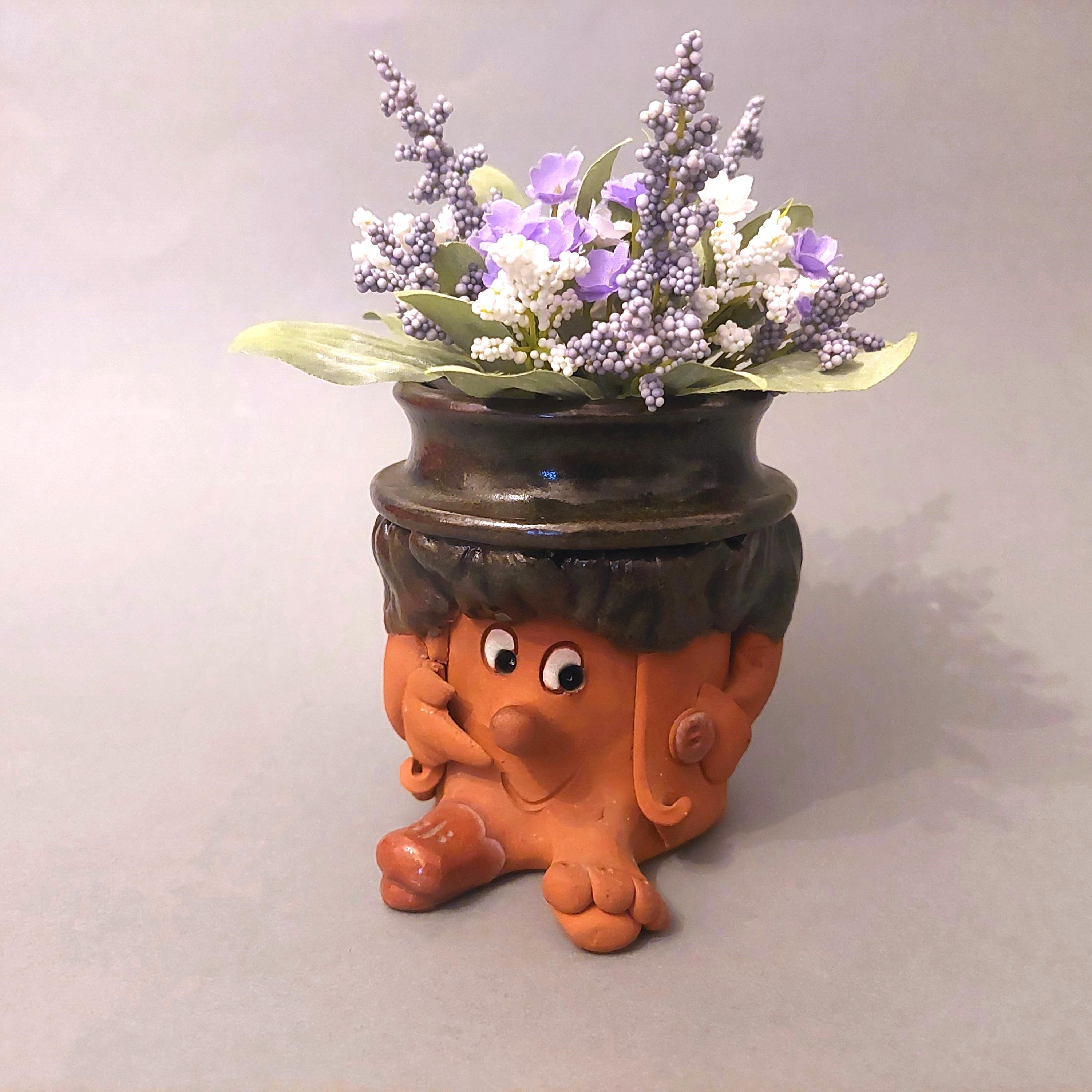 70s Vintage Handmade Pottery Flower Vase; Garden Ceramic