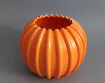 Vintage Orange Ceramic Pumpkin Planter by Ehlen Johansson, Orange Vase, Garden Dekor, Dia. 7.5''