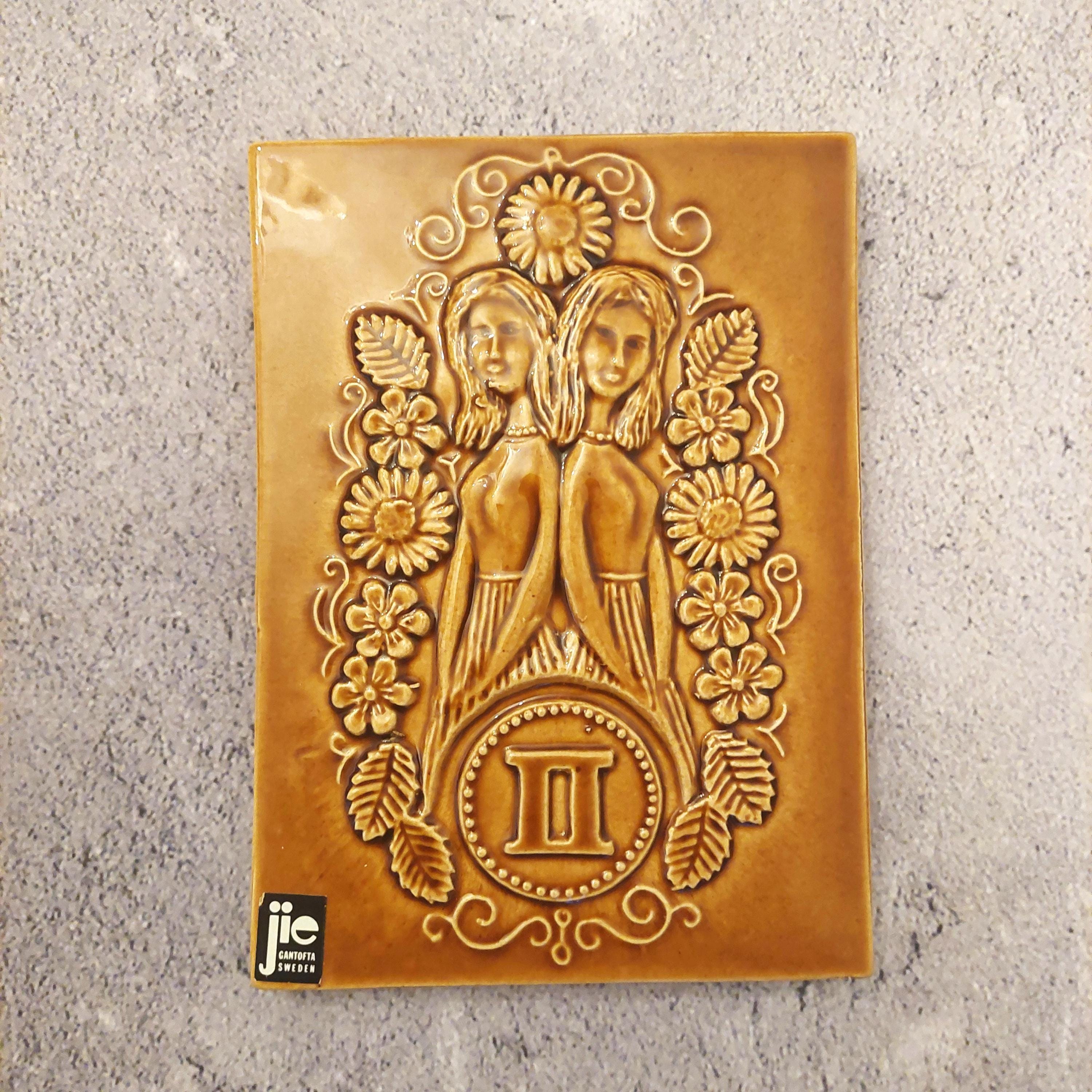 Vintage Swedish Ceramic Wall Hanging Plaque 'gemini' by Jie Aimo