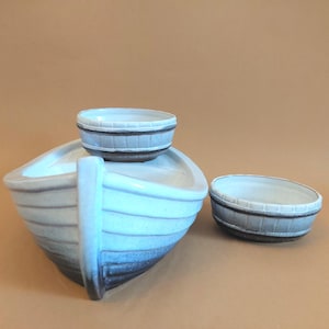 NITTSJÖ Pottery Boat Bowl & 2 Small Bowls BY Thomas Hellström; Swedish Vintage Large Pottery Art; Rare