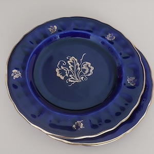 2 Rörstrand Cobalt Blue Porcelain Plates; Sweden Vintage 30s Collectible Plates; Serving Porcelain Plates; Dinnerware Dia.8&#39;&#39; (20cm)