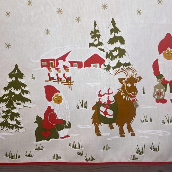 ヴィンテージ スウェーデン製 クリスマス カーテン バランス：ノームと