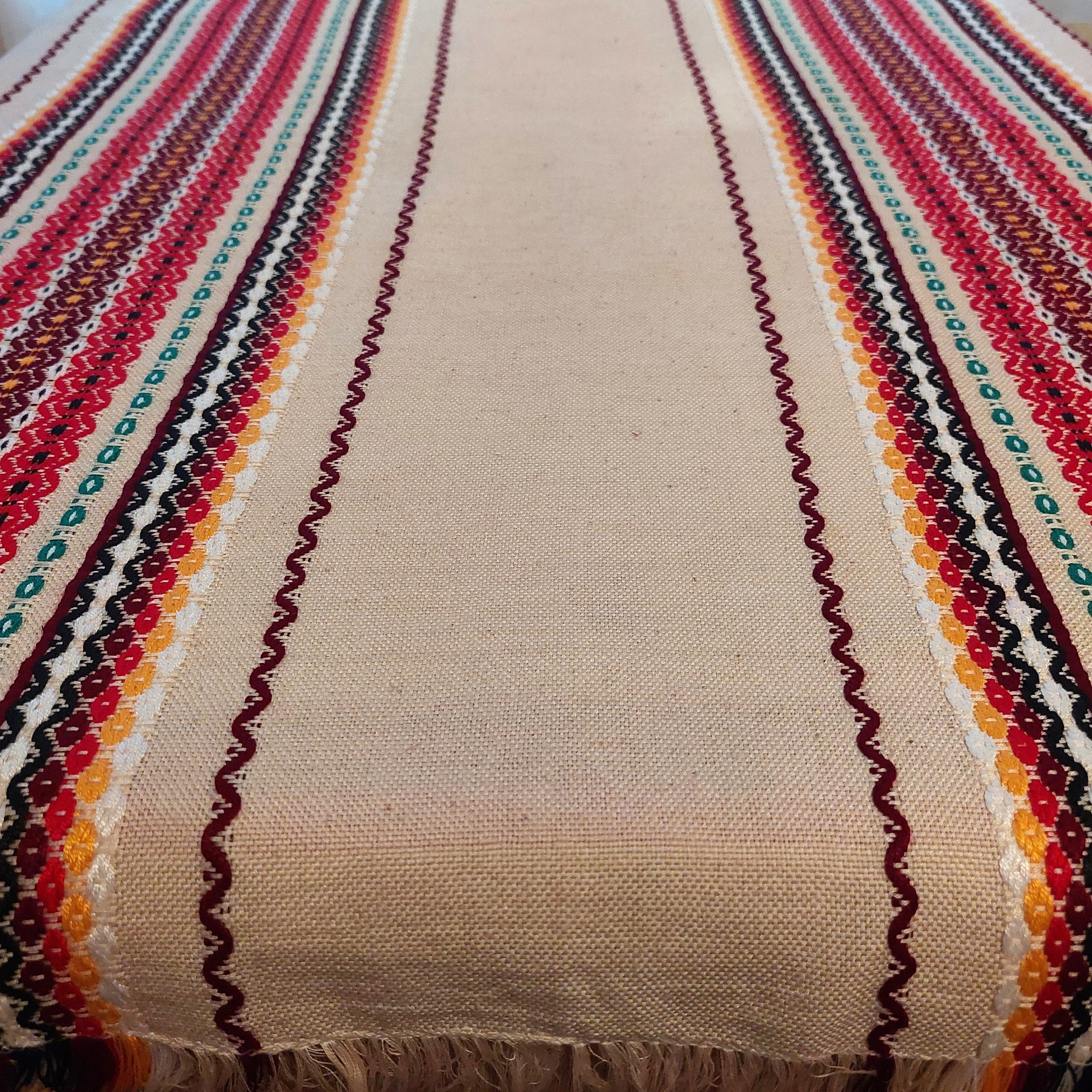 Swedish Vintage Woven Cotton Tablecloth With Fringe 30.75