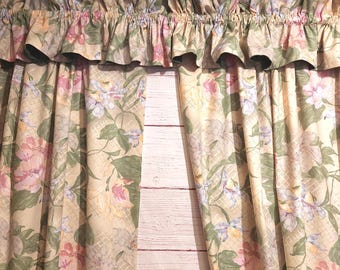 Handmade Cotton Curtain Set: Pastel Floral, Rod Pocket, Valance & Curtains, Vintage