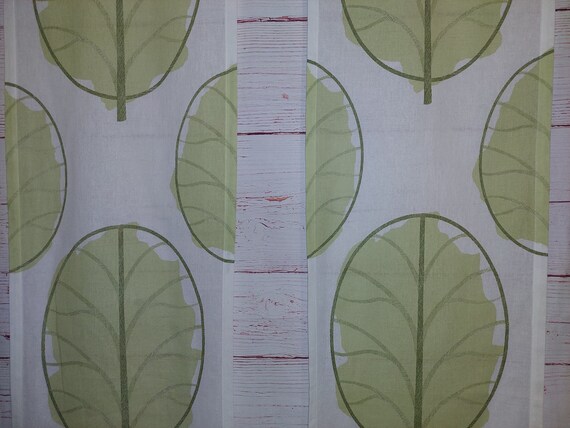 Vintage Green Leaf Cotton Panels: Botanical Semi-Sheer Drapes (Set of 2) W 16''x H93'