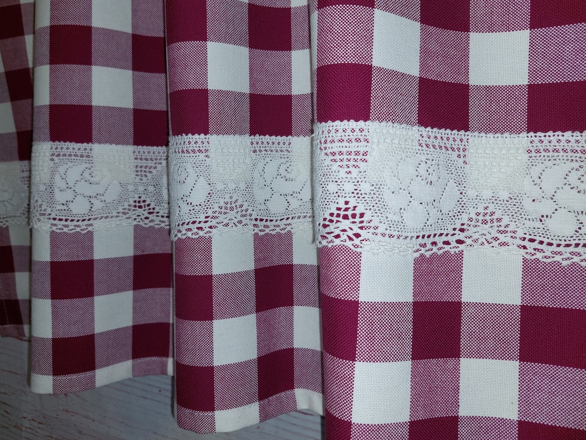 Checkered Cafe Curtains With Lace Handmade Reversible Cotton - Etsy