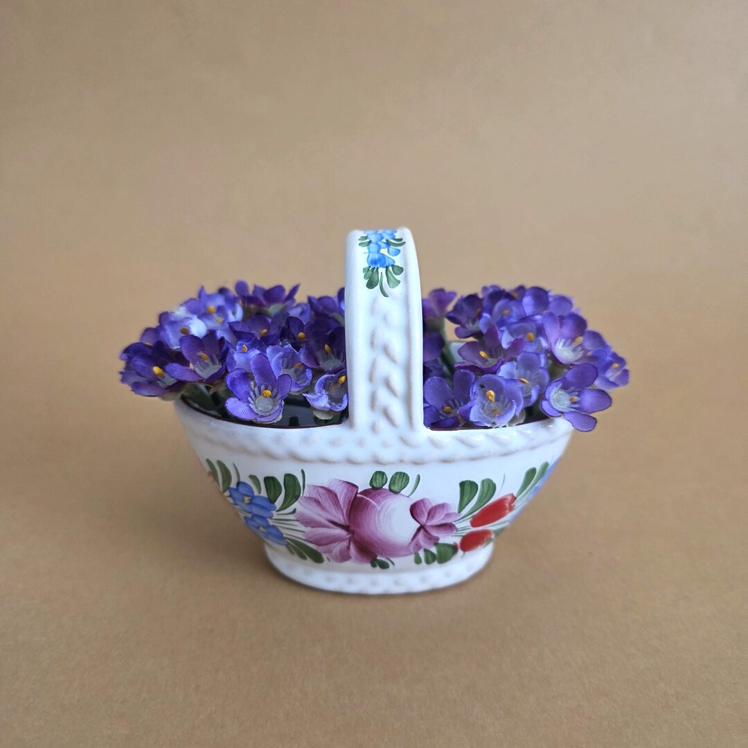 Vintage Czech Ceramic Floral Basket: Hand-painted Pottery Decor - Etsy
