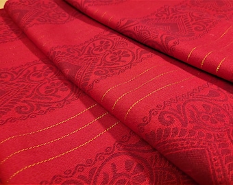 Swedish Vintage Woven Red Heart Floral Striped Table Runner: Handmade, Table Centre Decor, Reversible, 50cm x 222cm