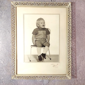 Vintage Rectangular Filigree Photo Frame; Brass Ornate Photo Frame with Glass; Denmark JYDEN Style Table Photo Frame or Wall Hanging