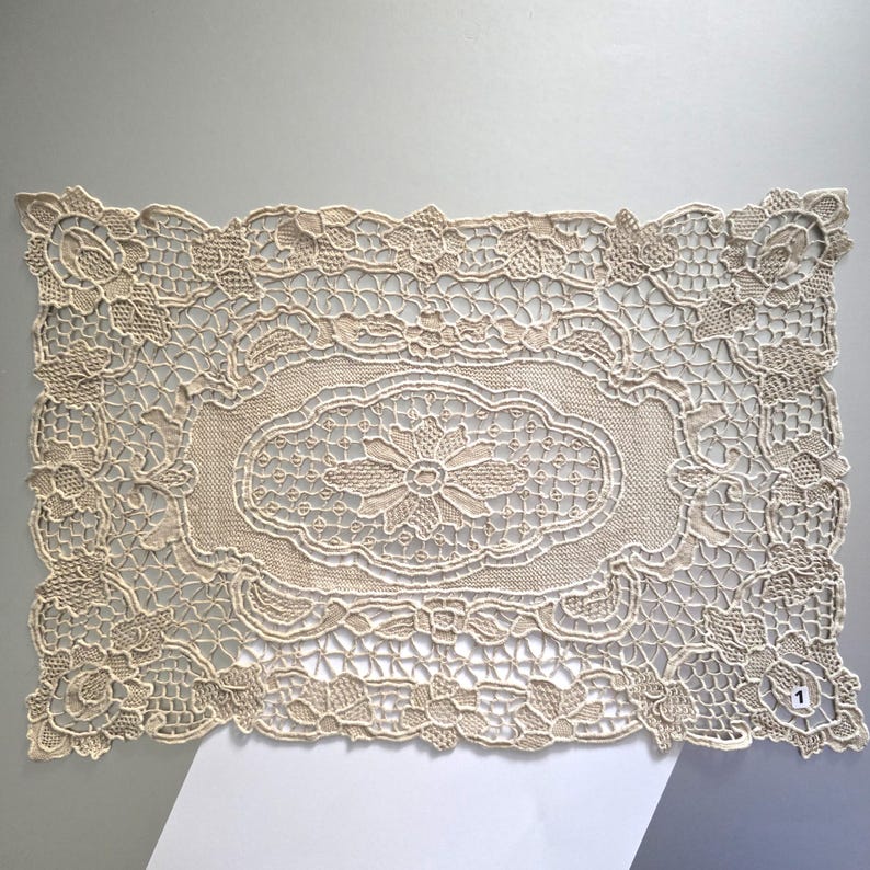 Vintage Handmade Needle Lace Doily: Beige Swedish Folk Art Centrepiece ...