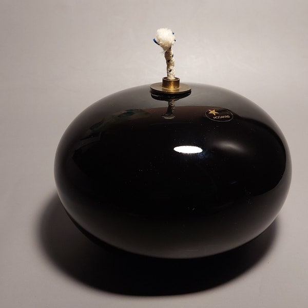 Vintage 80s HÖGANÄS Stoneware Oil Lamp; Swedish Black Glazed Ceramic Oil Lamp; Oil Candlestick; Dia. 5.5''(14.5cm) x H3.75''(9.5cm)