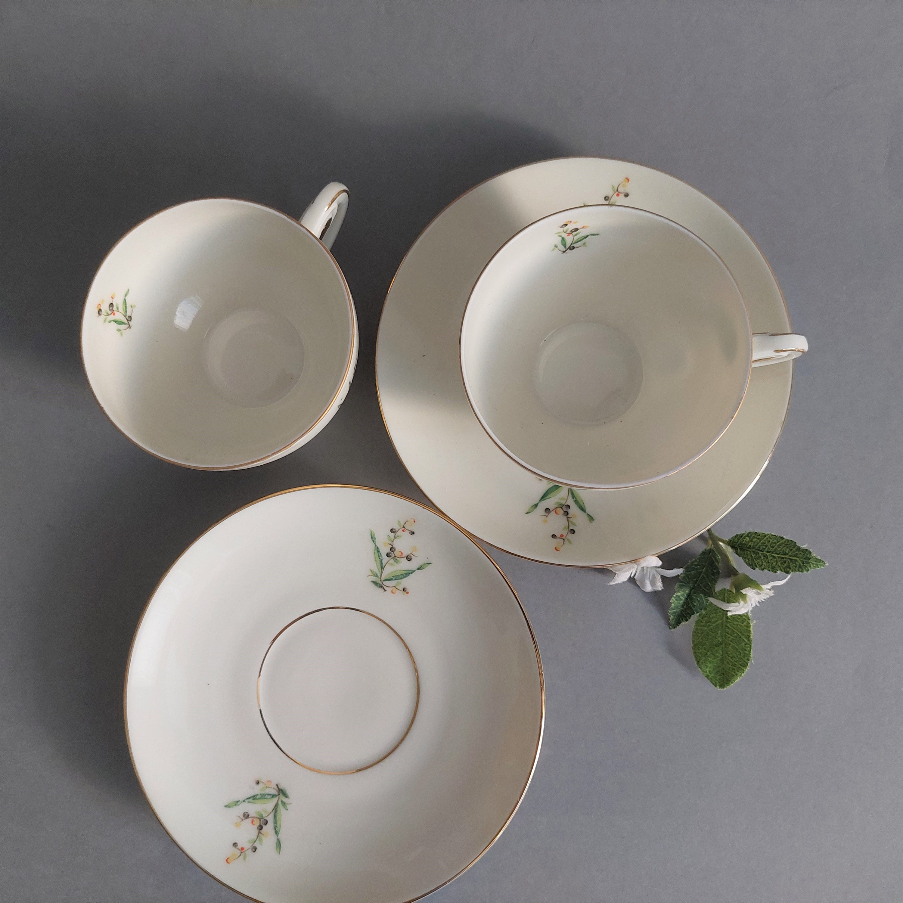 FINE PORCELAIN 陶器　3点セット MZ Czechoslovakia Fine Porcelain Cups With Saucers; Vintage
