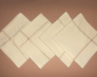 Vintage Italian Cotton Napkins with Gold Lurex Stripes, Set of 4, 16'' x 16''