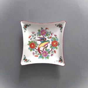 Prato pequeno quadrado estilo Aynsley com padrão Pembroke; Prato floral quadrado de porcelana vintage de 4,5 cm de largura; Prato para enfeites; Prato para bolo