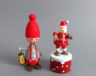 Swedish Vintage Wooden Gnome and  mechanical toy - Santa Claus; Wooden Gnome figurine; Wooden Peg Dolls; Christmas Decoration