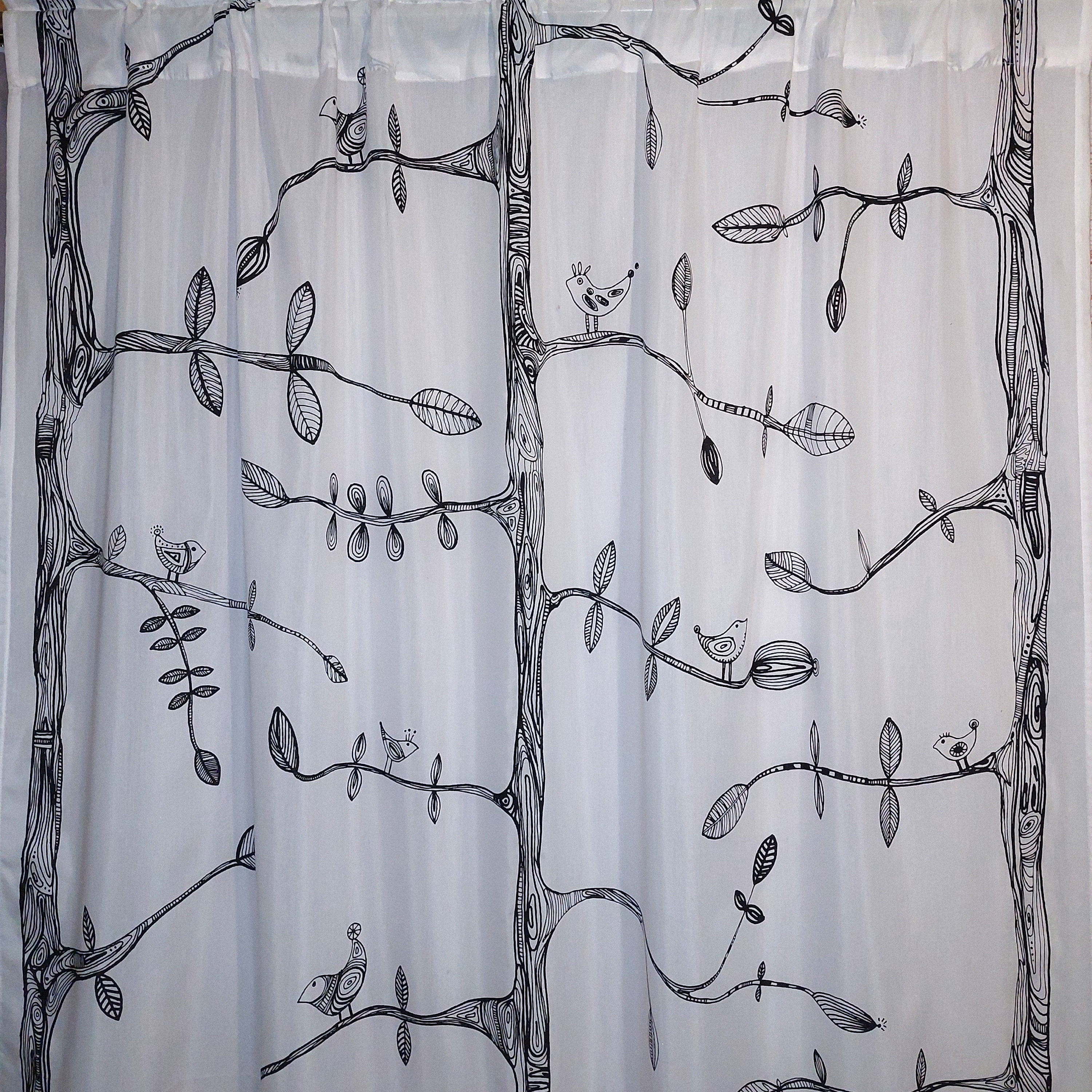 IKEA EIVOR Black White Curtain Trees \u0026 Birds Pattern; Vintage Curtain With  Loops for Rod; Rod Pocket Curtain; W57''(145cm)xh96.25''(244.5cm) - Etsy, image size:3000x3000