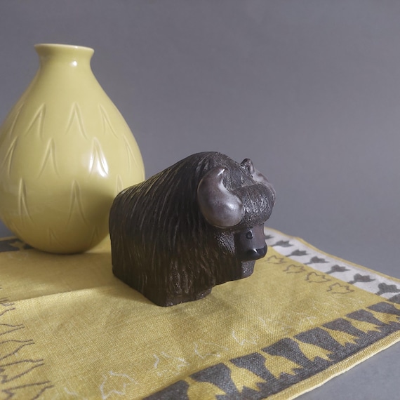 Vintage Upsala Ekeby Pottery Bison Figurine, Goran Andersson