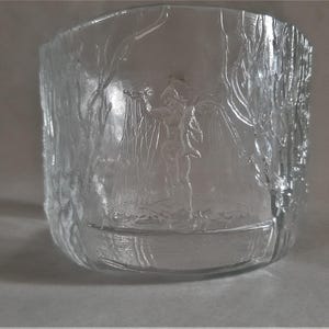 Vintage Kosta Boda Glass Bowl: Flower Planter with Relief Scenes of Swedish Life, Glass Art; H4'' x W 5.25''(H10cm x W13.2cm) image 8