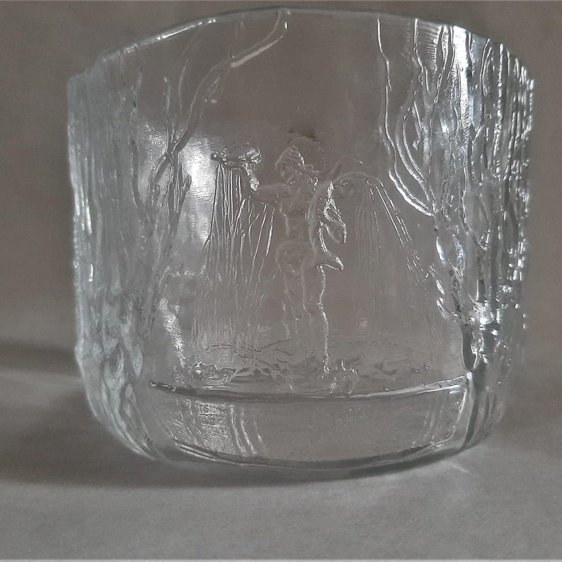 Vintage Kosta Boda Glass Bowl: Flower Planter with Relief Scenes of Swedish Life, Glass Art; H4'' x W 5.25''(H10cm x W13.2cm) image 8