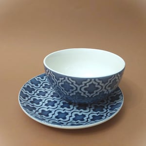 Juego de desayuno vintage Ester Stengods MIO con cuenco y plato de cerámica: sueco, azul/blanco