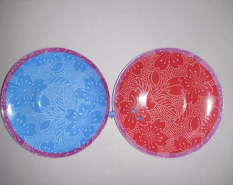 Ceramic Colorful Saucers; Floral Porcelain Spare Saucers; PPD Porcelain Saucers; Blue & Red Serving Plates; Gift for Her; Set of 2 Saucers
