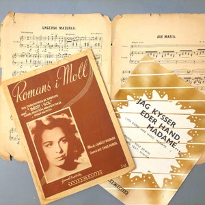 Vintage sheet music, double sheet of music for Piano; Set 3  Sheet Book of Music for Piano published in Stockholm; Gift for musician