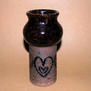 Laholm Keramik Sweden Pottery Vase; Vintage Handmade Brown Ceramic Vase with Glazed Inlays; Swedish Pottery H 7.25&#39;&#39;(18.3cm)x Dia 4&#39;&#39;(10cm)