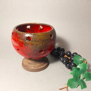 ERNST Faxe Keramik Tealight Candle Holder/Latern; Vintage Danish Latern; Handmade Red/Brown Pottery Tea Light Holder H4.5&#39;&#39;x Dia.4 5/8&#39;&#39;