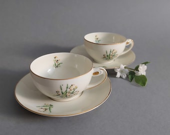 MZ Czechoslovakia Fine Porcelain Cups with Saucers; Vintage Moritz Zdekauer Porcelain Coffee Cups with Saucers with Small Floral Pattern