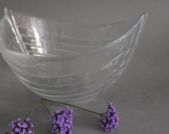 Vintage Nybro Glass Boat Bowl by Paul Isling: Swedish, Large, Nautical Decor 19.3cm x23.5cm