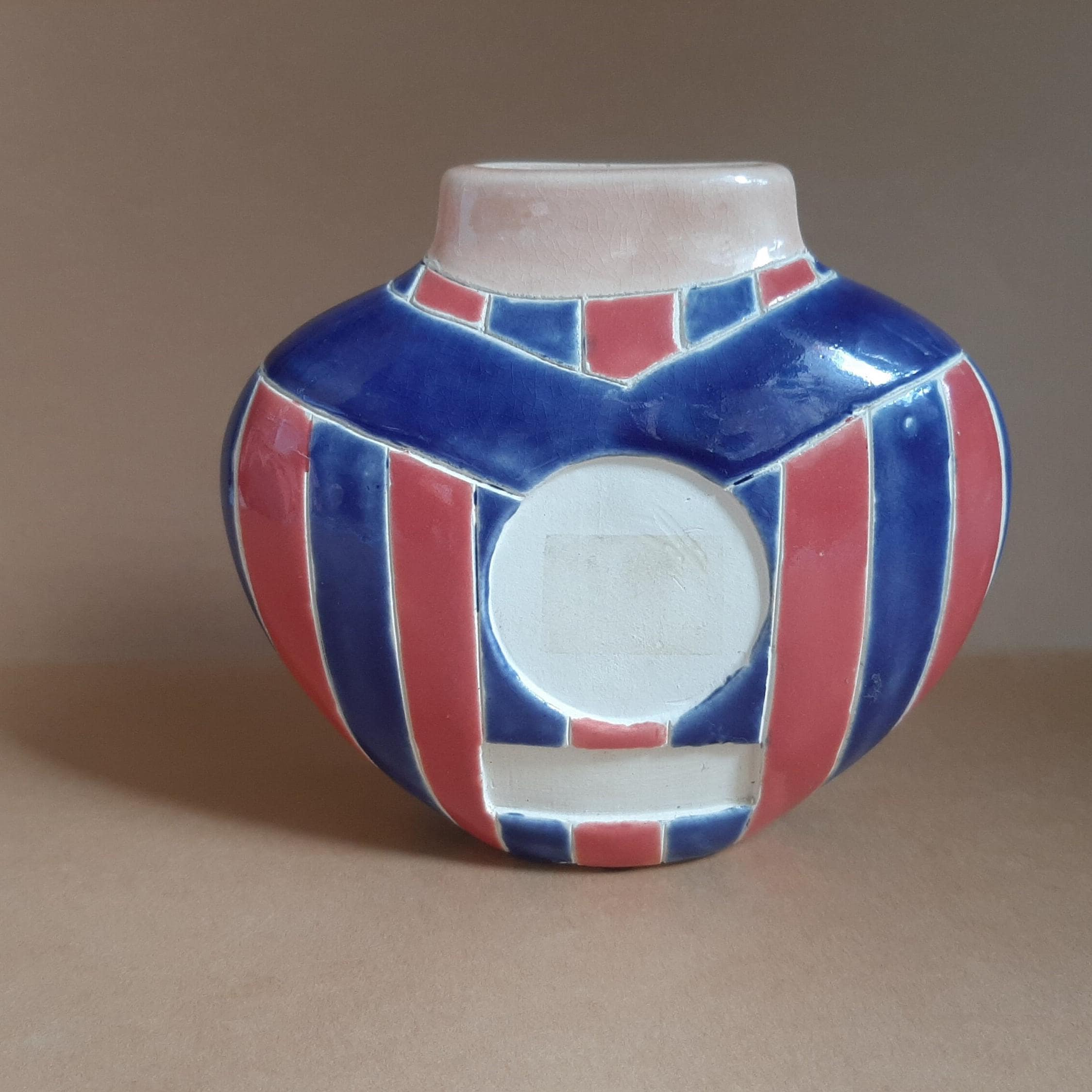 GLENTONS製スウェーデン製ヴィンテージハンドメイド陶器花瓶：赤/青の