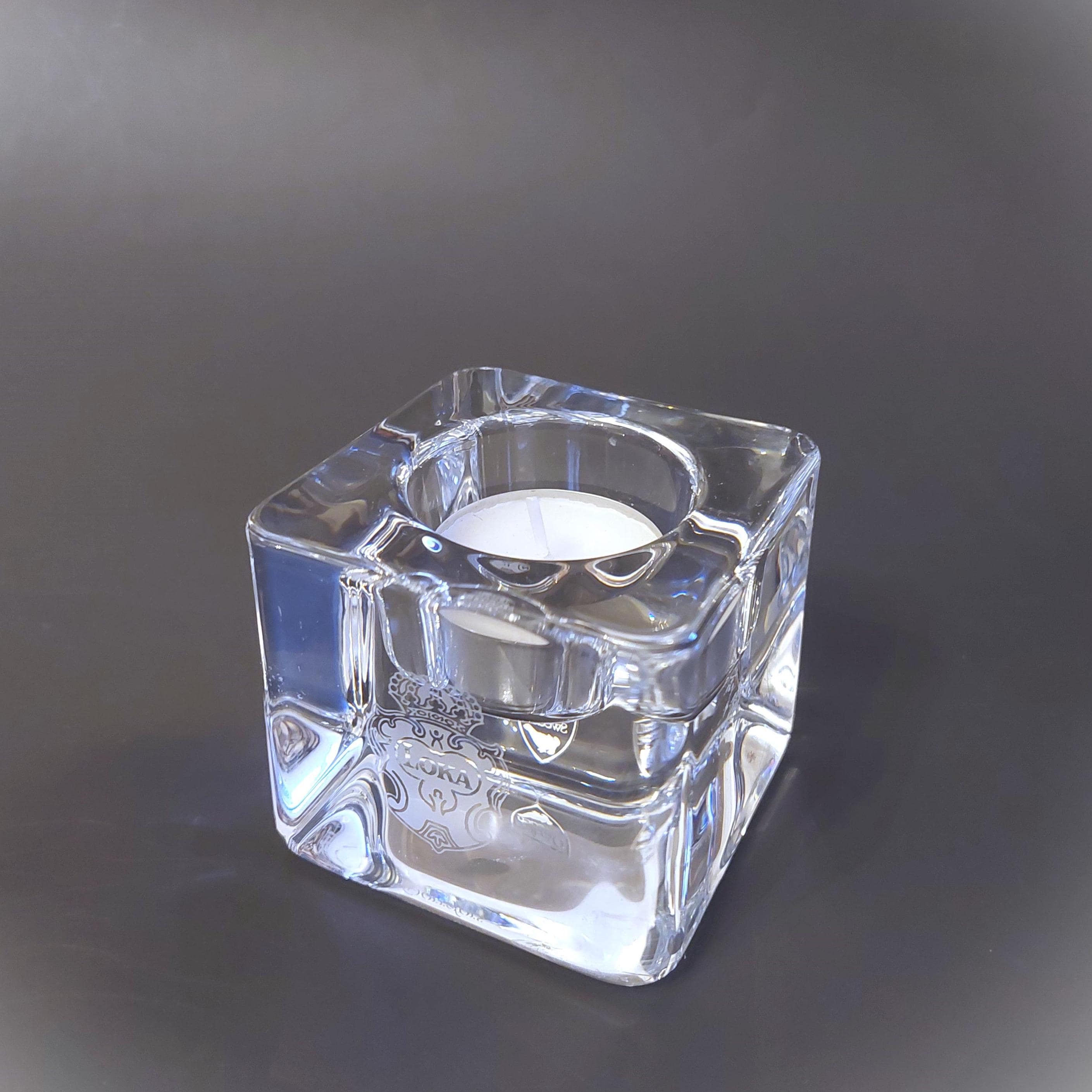 Orrefors Sweden Crystal Glass Ice Cube Tie Light Candle Holder