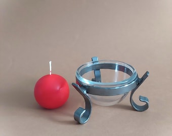 Vintage Swedish Tealight Holder, Metal Stand Glass Bowl