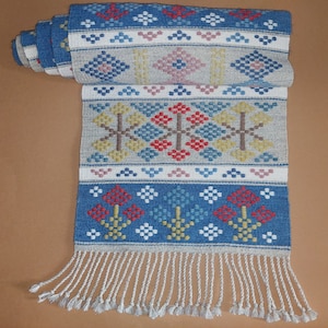 Swedish vintage hand woven & embroidered Rug; Hand woven wall hanging carpet; Woven table runner; Ornamental Tapestry W15.5&#39;&#39;xH71&#39;&#39; Folk Art
