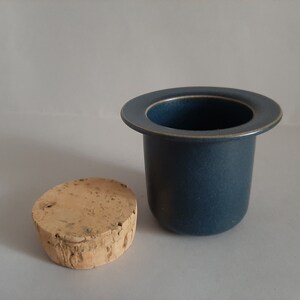 Höganäs Keramik Blue Pharmacy Jar; Sweden Vintage Stoneware Jar; Semi Matt Blue Glazed Ceramic Cup with Cork; Dia 3 3/4&#39;&#39;x H3 1/8&#39;&#39;