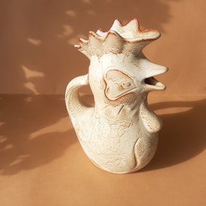 Vintage Handmade Ceramic Cockerel Jug; Pottery Pitcher in the Shape of a Rooster; Pottery Milk Pitcher; Pottery Vase; Farmhouse Decor H8.5&#39;&#39;