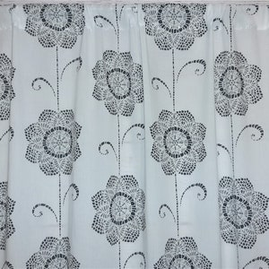 Ahlens Swedish Vintage Cotton Curtain, Large Black Floral Print, Translucent Panel (W45.5'' x H77'')