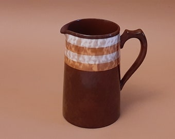 English Handmade Ceramic Pitcher; Vintage Brown Pottery Jug with Stripes; Glazed Ceramic Milk Jug; Art Deco;W3 5/8''(9.5cm)xH5 3/4''(14.7cm)