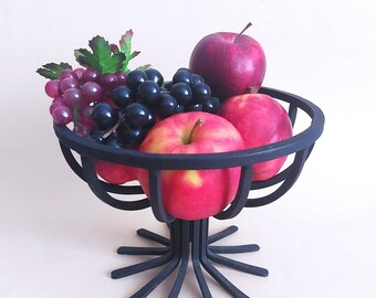 Vintage Wrought Iron Footed Fruit Bowl, Black, Scandinavian Style, Dia.8.5''x H6.25''