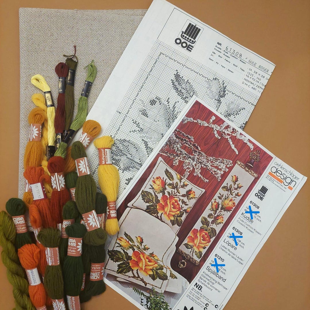 Vintage Floral Embroidery Kit – Danish Art Needlework on Canvas - Etsy