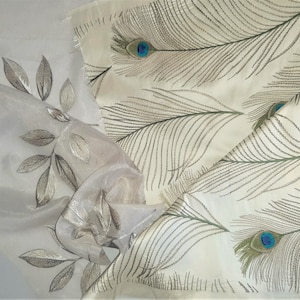 Decorator Fabric Remnants; Set of 3 Pieces of Beige Fabric with Embroidery; Decorative Cushions Fabric; Sewing; Supplies; Home Decor