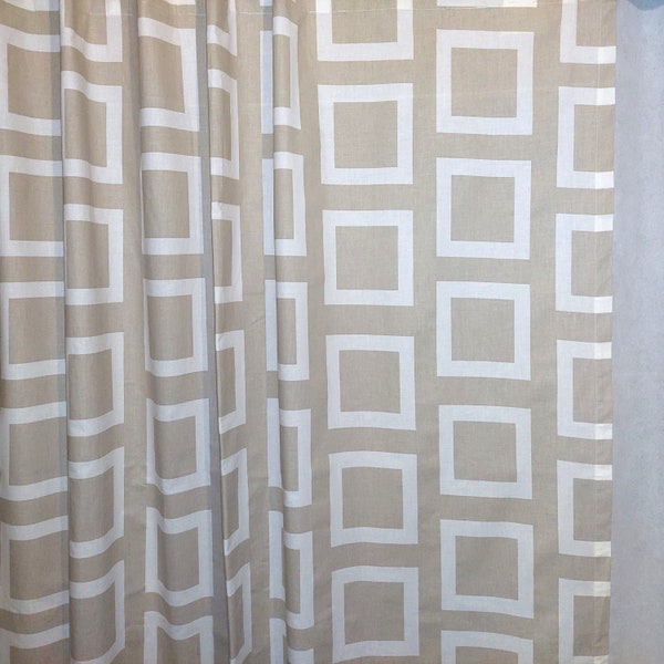 IKEA JUTTA RUTA Vintage Cotton Curtain with Loops for Rod; Panel H60''xW56''; Off White Panel with Grey Abstract Check