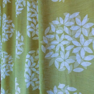 Set of 2 Cotton Curtains Floral Pattern; Swedish Vintage White Curtains with Green Leaves Pattern; Rod Pocket Curtains; W 55.5&#39;&#39; x H93 5/8&#39;&#39;