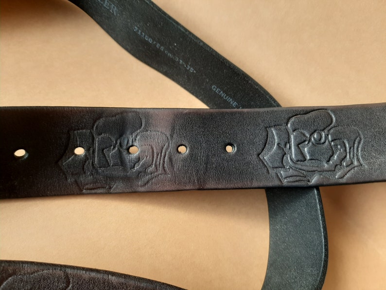 Vintage SADDLER Genuine Leather Belt; Floral Stamped Wast Belt;Size 33-3784cm-94cm Brown Color Belt with Bronze Color Round Buckle