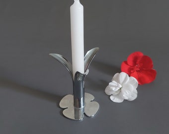 Chrom Metal Small Candleholder J.L.H.; Vintage Metal Small