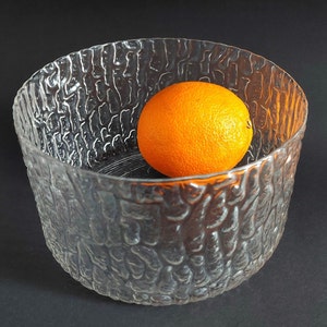 PAUL KEDELV Glasschale &#39;&#39;Sial&#39;&#39; Reijmyre; Schweden Vintage Blei Glas große Servierschale; Strukturierte Glasschale; Moderne Kunst Glas; Durchmesser 18 cm