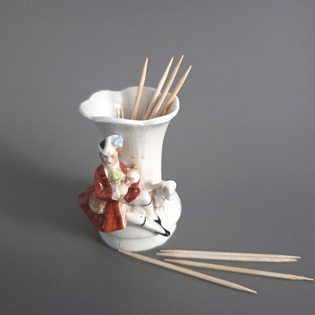 Victorian Toothpick Germany Porcelain Toothpick Holder Decorated With Gentleman Figurine ...
